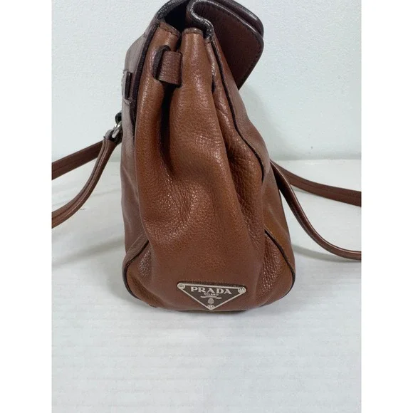 Prada Sacca Bufalo Easy Bag Womens Tabacco Brown Leather BR2613 Shoulder Strap - Picture 6 of 14